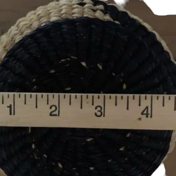 Love AAKS Baw Pot Wavy Crossbody Ratan Leather Natural & Navy Straw Liner - Picture 5 of 9